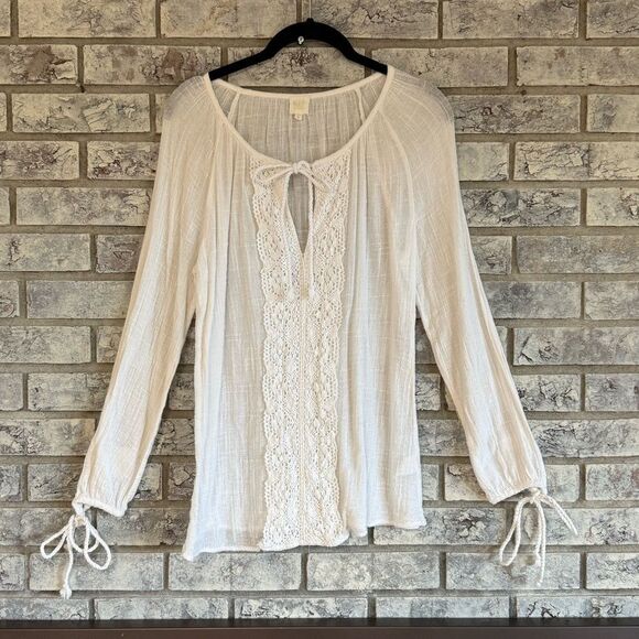 Surf Gypsy Tops - 🤍 Surf Gypsy White Lace Front Boho Peasant Blouse – Size S